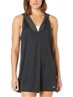 Nike Women's Black V-Neck Swim Coverup with Striped Trim